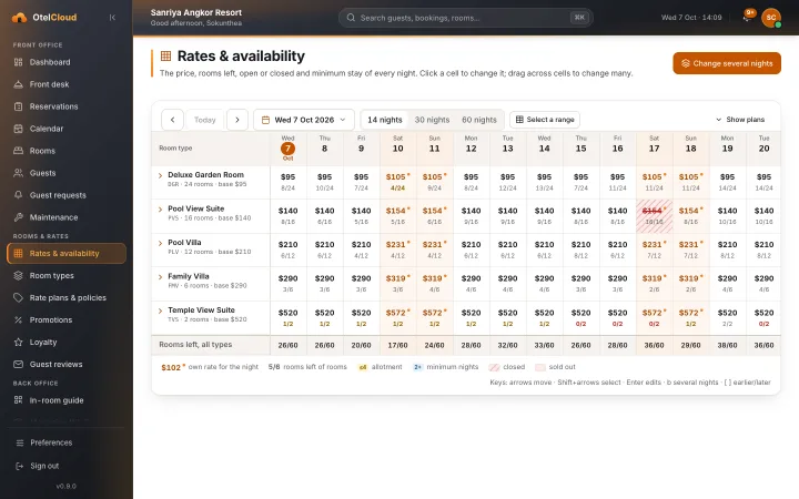 The rates and availability grid of Sanriya Angkor Resort: price and rooms left for every night
