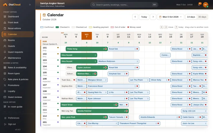 The calendar of Sanriya Angkor Resort: every room and stay on one chart