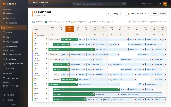 The calendar of Tonle Grand Hotel: every room and stay on one chart