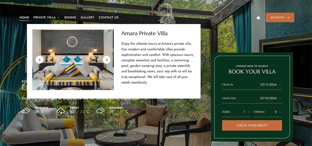 Amara Private Villa - Hotel Website Design: Attraction and Fast Loading Speed