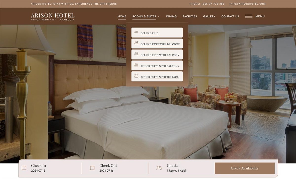 Introducing the Exciting New Hotel Website Design for "The Arison Hotel" in Phnom Penh